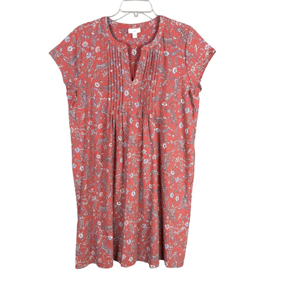 J Jill L Petite Red Rocks Paisley Pintuck Pleat Shift Dress Dark Peach Sunset PL - Picture 4 of 14
